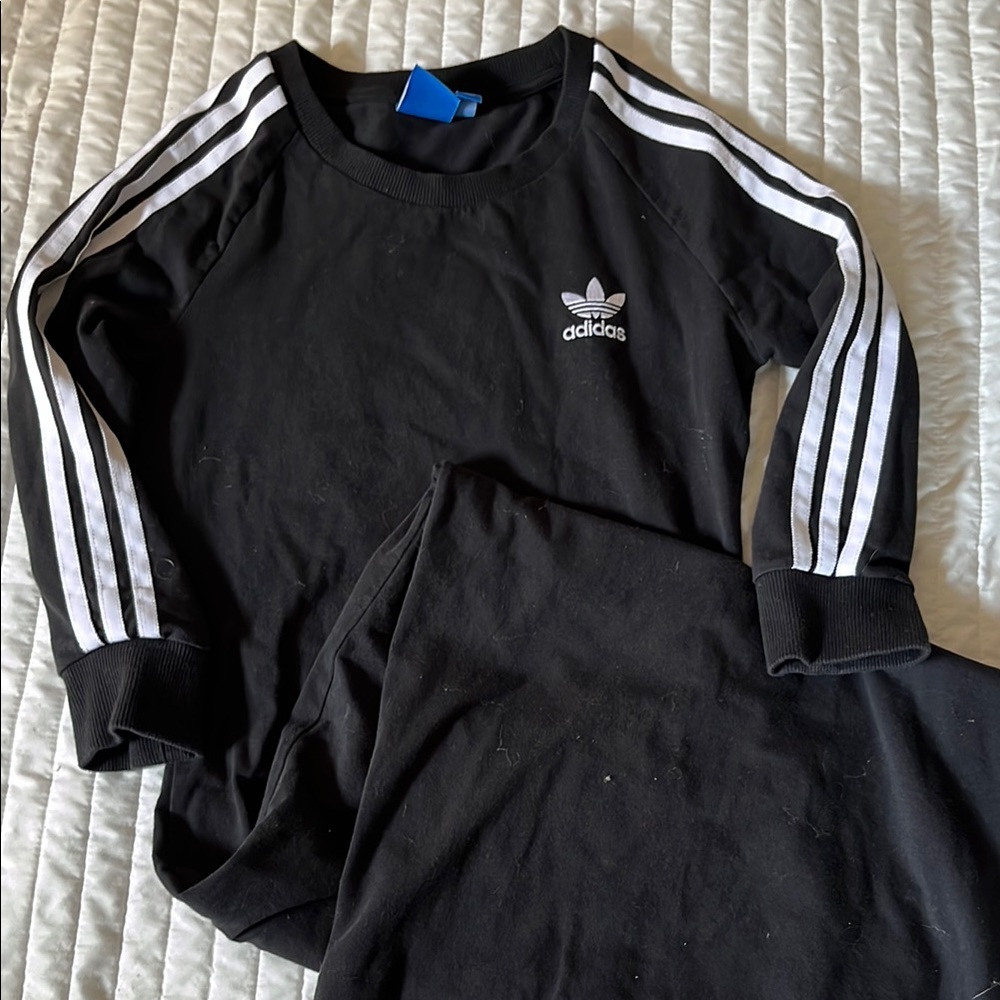 Adidas Black and White Sweatshirt bodycon dress with Iconic Stripes UK 12
